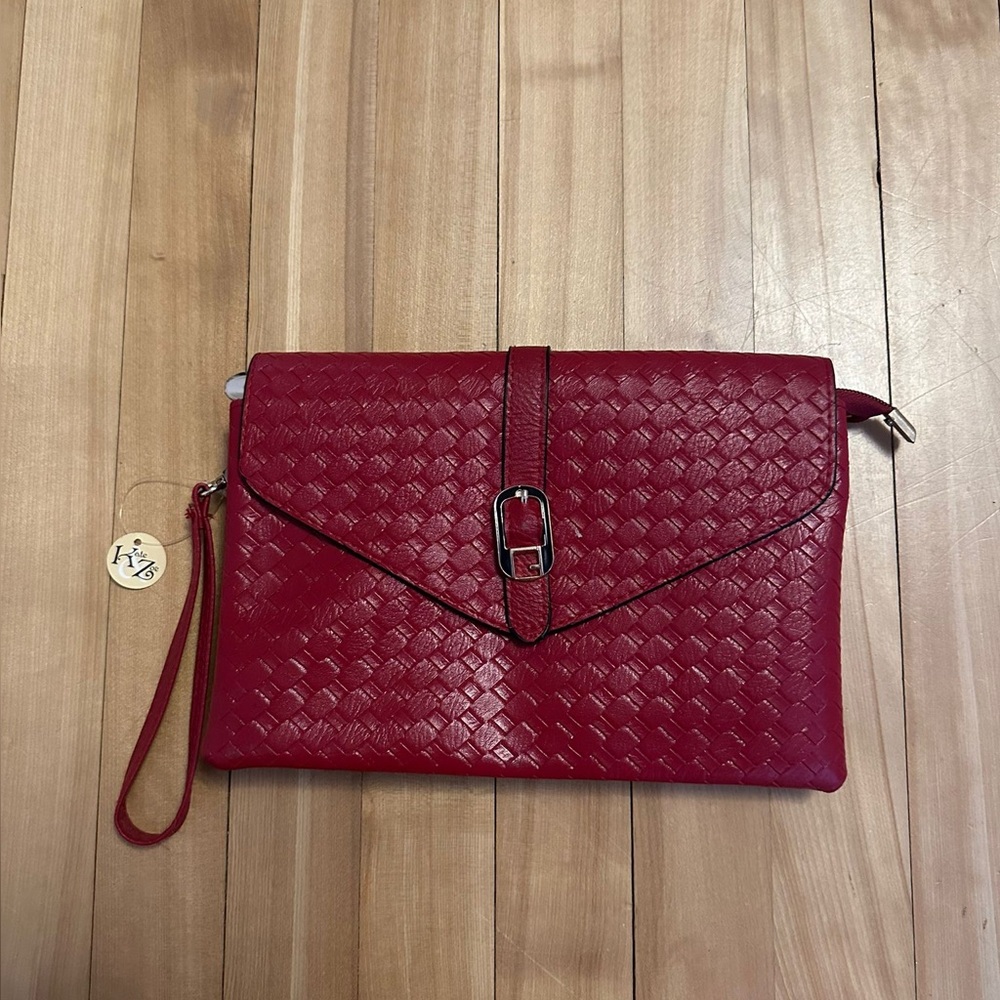Chic Red Woven Clutch with Buckle